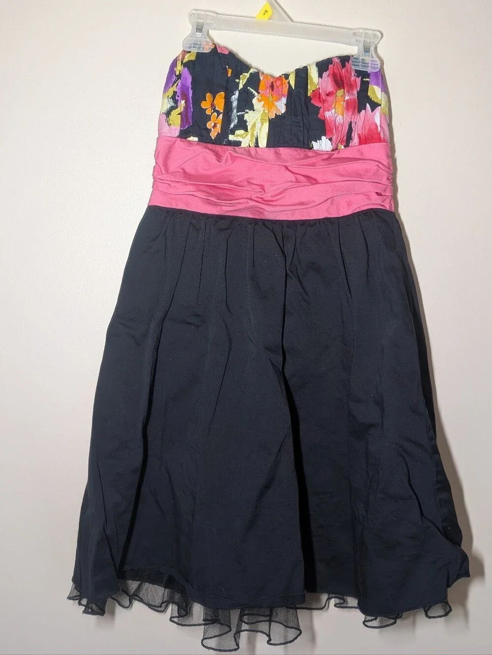 Speechless Y2K Strapless Floral Party Dress Pink Waist Bubble Hem Size 3
